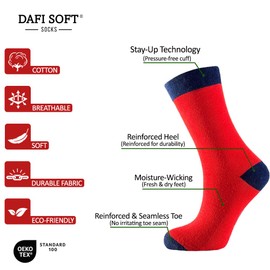 Dafi soft 6 Pairs Womens Socks, Stripe Dots Plain Assorted, Ladies Cotton Socks (UK 6-8, 6x Navy/Red Assorted)