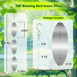 Katinyos Reflective Wind Spinners for Outdoors, 12 PCS High Reflective Bird Scare Devices Outdoor Decor, 3D Bird Reflectors for Garden, Porch, and Window Decoration