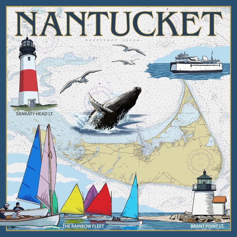 Nantucket, MA Nautical Chart (Absorbent Ceramic Coaster, Single, Cork Back,