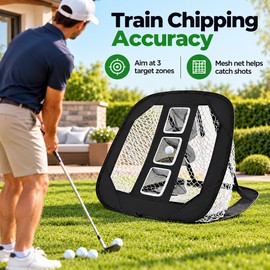 Foldable Golf Chipping Net - 3 Target Openings, Portable Pop-Up Practice Target for Backyard and Indoor Golf Training
