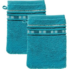 Erwin Müller Wash Mitt, Wash Cloth, Pack of 2, Achern Turquoise, Size 16 x 21 cm, 500 g/m², Quick-Drying, Extra Absorbent