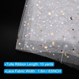 PATIKIL 10 Yards Tulle Fabric, 63inch Glitters Tulle Fabric Rolls Lace Sequin Ribbon Netting Stars Moon for Tutu Skirt Dress DIY Crafts Birthday Wedding Party Decoration, White