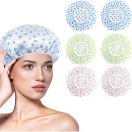 6 Piezas Gorro de Ducha Impermeable, SHUUDAUKO Gorro de Ducha Elástico Reutilizable para Mujer Spa Salon (Rojo+Azul+Verde)