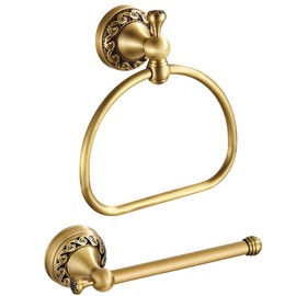 BRASEEY Antique Brass Toilet Paper Holder Towel Ring, Brushed Brass Towel Holder Toilet Paper Roll Holder, Rustic Towel Rack Bathroom Accessories Set Hardware 2 Pieces Farmhouse Wall Mounted