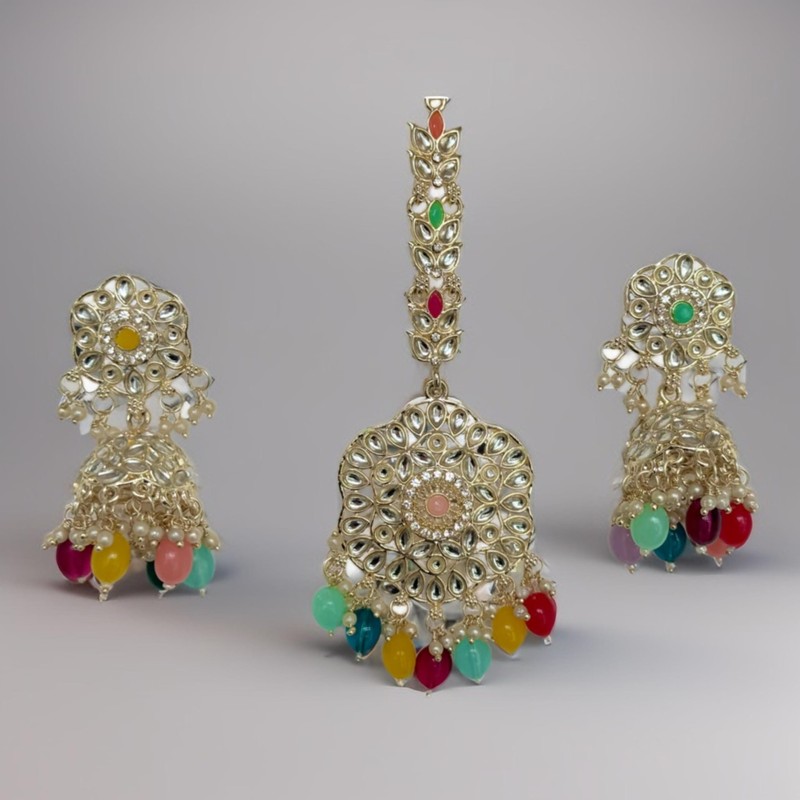 Earrings and Tikka Set (Multicolor Jhumka)