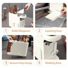 Generic Universal Knife Block without Knives, Modern Plastic White Kitchen Utensil Holder, Countertop Cutlery Organizer with Knife Sharpener, Storage and Organization, Cutting Board Holder