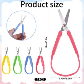 4PCS Loop Scissors, Adaptive Design Scissor, 5.5 Inch Self-Opening Safety Scissor, Mini Squeeze Scissors with Colorful Handle, Right and Lefty Support (Red, Yellow, Blue, Green)