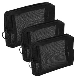 WLLHYF 3 Pieces Small Zipper Bag Mini Mesh Cosmetic Bags Portable Purse Cosmetic Bag Mesh Storage Bags for Women Travel Beauty Makeup Lipstick Organizer, black, Fashionable