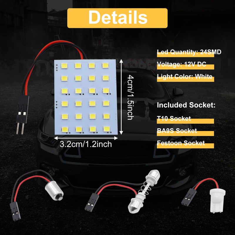 YnGia 4PCS 24-SMD Panel Dome Light, White 6000K Auto Car