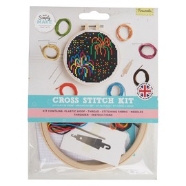 Simply Make Cross Stitch Kit - Fireworks Design for Kids and Adults, Including Hoop, Embroidery Thread, Fabric and Needle - Perfect for Adult Crafts and Beginners - Starter Cross Stitch Craft Kit
