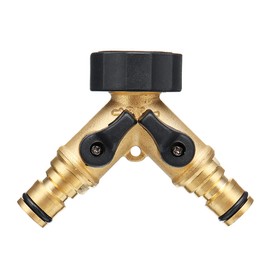 TOOLSTAR Brass Manifold, 2 Way Brass Tap Manifold 3/4" Screw Thread Y Splitter Brass Tap Connector Washing Machine Hose Connector with Individual On/Off Valves Tap Adaptor for Garden