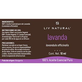 LIV NATURAL Aceite Esencial de Lavanda 10ml 100% puro, aromaterapia, grado terapéutico.