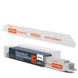 PRESCH Reciprocating Saw Blades Universal Wood and Stainless Steel 210 mm Pack of 10, Variable Tooth 8% Cobalt Saw Blades for Carbide and Wood, Universal Shaft Reciprocating Saw Blades Set Incl Box