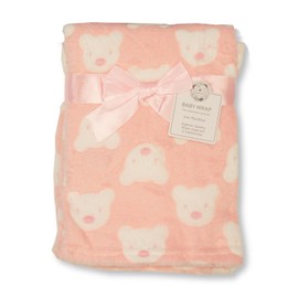 Baby Wrap Blanket with Teddy Print - Colours Pink, Blue, Grey (Pink)