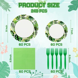 Havawish 240 Pcs Summer Hawaii Paper Tableware Napkins Beach Party Supplies 9'' Disposable Plates 7'' Paper Snack Plates for Kids Birthday Beach Party Decorations, Serves 60(Green,Tropics)