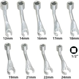 9pc Common Rail Injection Fuel Line Socket Set 12 Point Injector Fuel Line Socket 1/2" Dr 12mm 14mm 16mm 17mm 18mm 19mm 21mm 22mm 24mm Removal Temperature Sensors Thermo Switches