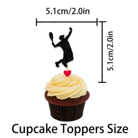 Cupcake Topper for Play Tennis Sport Theme Party Favors Decorations Men Women Happy Birthday Party Decor Supplies 18pcs Black Silhouette Glitter