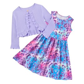 7T 8T Little Girl Purple Dresses Size 7 8 Glitters Lepard Print Long Sleeve Cardigan Dress for Girls Toddler Cute Kids Winter Sets