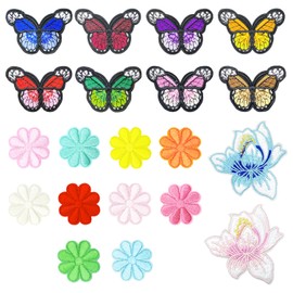 20 Pcs Iron On Patches for Clothing, Flowers & Butterfly Embroidered Patch Assorted Applique Patches Cute Iron on Patches for Clothing Jeans Jackets Hats Shoes Backpacks DIY Accessories