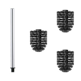 WAVEWO Toilet Brush Set, Stainless Steel with Interchangeable Head, 3 Heads, Eco-Friendly, Stainless Steel Handle (27 cm), for Modern Bathroom (Black, 6.5 cm)