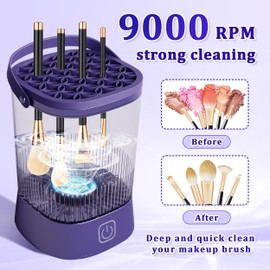 Yagizaul Makeup Brush Cleaner Machine - Electric Makeup Brush Cleaner Dryer Machine Automatic Cosmetic Brush Cleanser with 1200 mAh Battery, Quick Efficient Cleaning Make Up Cleanser for All Size (Purple)