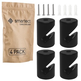 smartect Wall and Ceiling Pins for Textile Cables [4 Pieces, Black] Ceiling Mounting with Screws and Dowels, Monkey Swing, Surface-Mounted Cable Holder for Own DIY Project