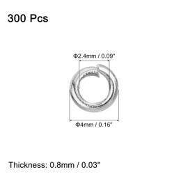 sourcing map 300Pcs Open Jump Rings, 4mm 316 Stainless Steel O Rings, Split Rings Circle Clasp Connecting Ring for Jewelry Making Supplies Necklace Repair, Silver