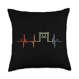 I Love Gymnastic Rings Heartbeat ECG Vintage Throw Pillow