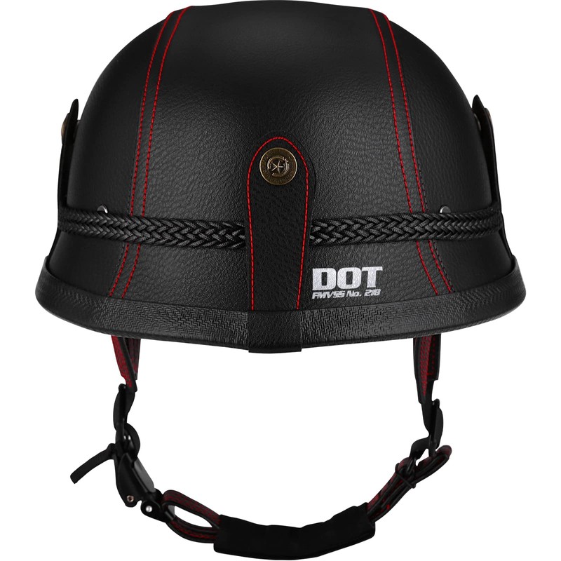 Yesmotor Motorcycle Half Helmet Retro German Handmade Leather Half Face