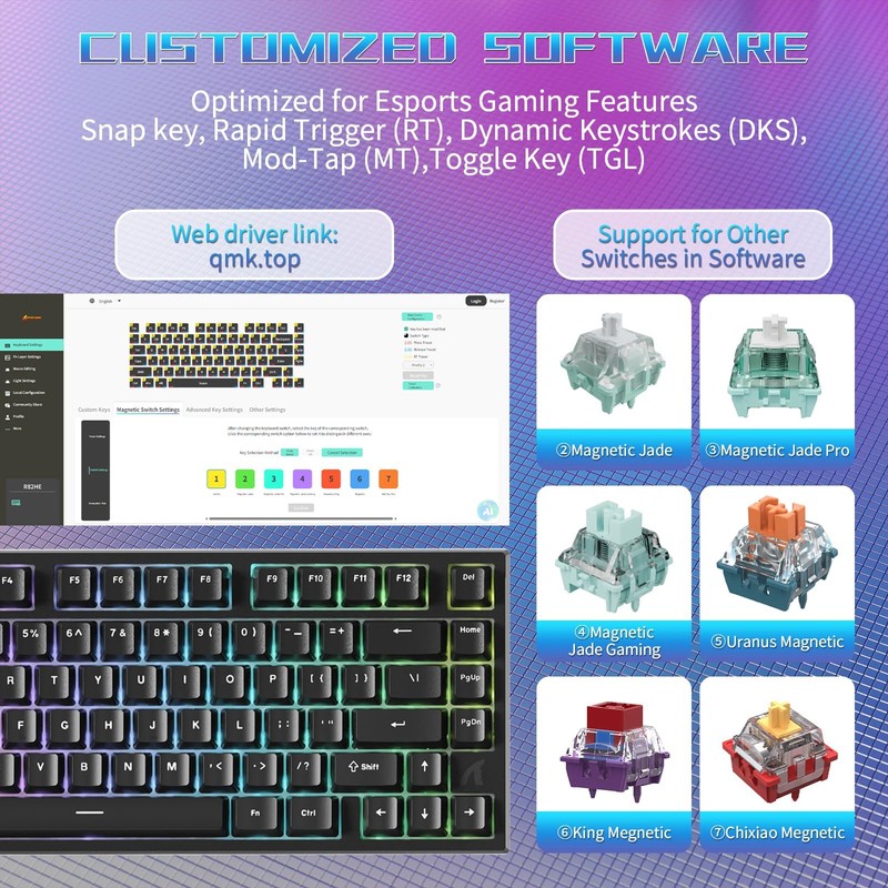 ATTACK SHARK R82HE 75% Rapid Trigger Mechanical Gaming Keyboard Wired,Hall
