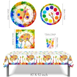 45PCS Art Paint Party Supplies - LIYDE Art Party Decorations Paint Party Decorations Disposable Tableware Serve 8 Include Plates Cups Napkins Tablecloth Art Themed Birthday Party Supplies