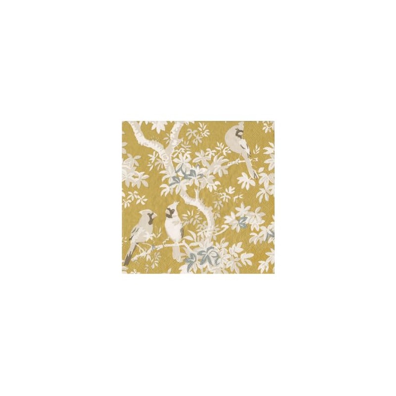 Caspari Scenic Songbirds Gold & Ivory Boxed Cocktail Napkins -