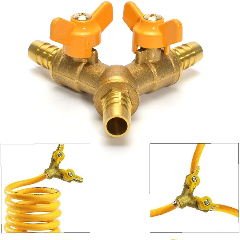 Brass Hose Splitter - 3 Way Shut Off Ball Valve,