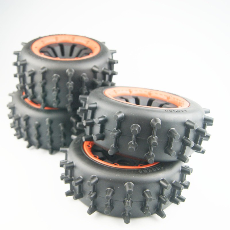 Orange Beadlock Knobby Digger Tires Wheels for Rovan HPI Baja