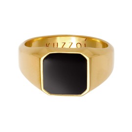 Kuzzoi Golden Signet Ring Men's Ring Octagon with Black Enamel in 925 Sterling Silver Gold-Plated 10 mm Wide Men's Gold Ring Polished in Ring Size 60 - 66, 0610512720, Sterling Silver Sterling silver