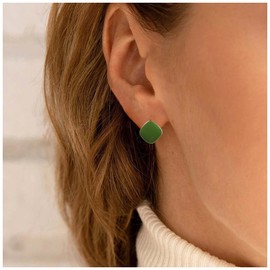 Yheakne Vintage Square Stud Earrings Green Square Earrings Green Small Earrings Minimalist Earrings Jewelry for Women and Girls