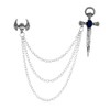 Gothic Skull Head with Sword Brooch Pin Long Chain Tassels