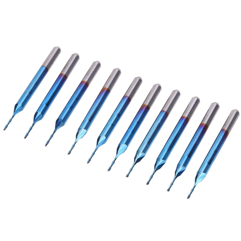10Pcs 2‑Flute Router Bit Blue Coated Spiral Ball End Mill