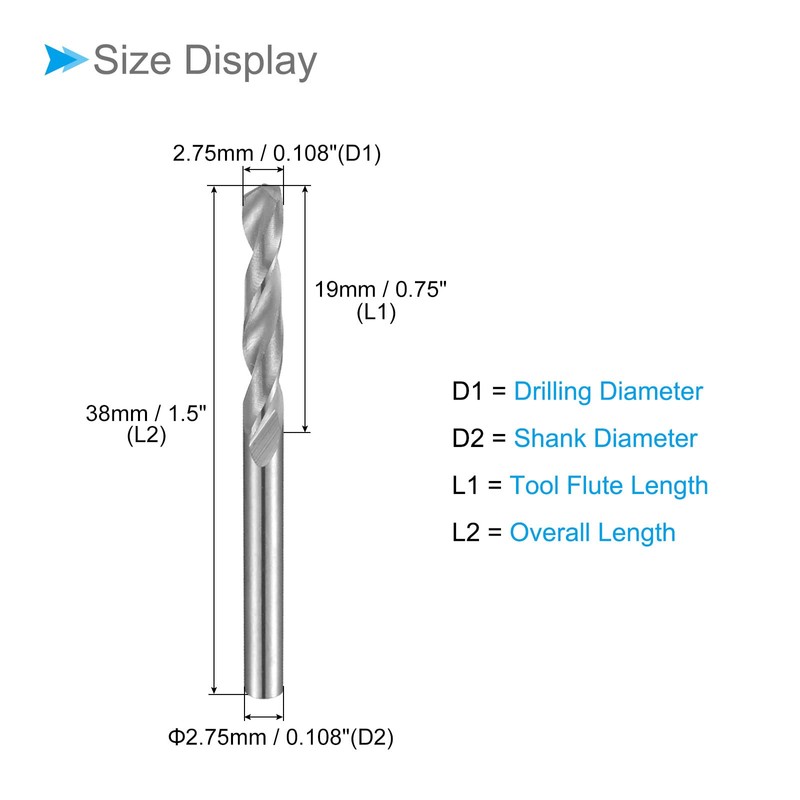 CoCud Solid Carbide Drill Bits 2.75 mm Diameter K35 Tungsten