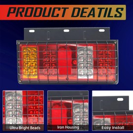 Ygmylandbb LED Truck Tail LED Truck Tail Light, Trailer RV Tail Lights with Iron Net Protection 12V Turn Signal Brake Reverse Taillights, 2pcsLight, Trailer RV Tail Lights 2pcs (24V)