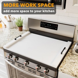 SpaceAid Noodle Board Stove Kitchen Cover with Handles, Top Covers for Gas Burners and Electric Stove, Oven Decor Accessories Wood Tray for Countertop, White Bamboo