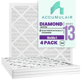 18x18x1 (17.75 x 17.75) Air Conditioner Filters by Accumulair Diamond for HVAC/Furnace/AC Filters (MERV 13) (4 Pack)