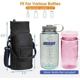 Bolsa portabidones de agua con correa ajustable para el hombro, bolsa deportiva para botella de agua con 2 bolsillos/correa de soporte para botellas de agua para senderismo, camping, pesca (Negro)