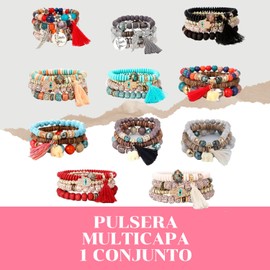 Set Divina Pulsera Brazalete Moda Cuencas Dije Multicapa Mano Fatima Fortuna Buena Suerte Amor Cuarzos Bohemian Bracelets Multiples Colores Pulseras Bohemias (M4)