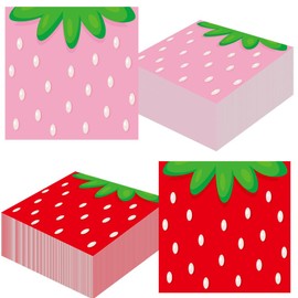 40 Pack Strawberry Party Napkins 6.5 x 6.5 Inch Pink and Red Disposable Strawberry Napkins for Birthday Party Supplies Spring Summer Fruit Paper Theme for One Baby Shower Party Decorations