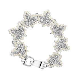 Divine Nine Depot Sparkling Faux Pearl and Rhinestone Ivy Link Bracelet with Magnetic Clasp, 7.5 inches (Silver Tone)