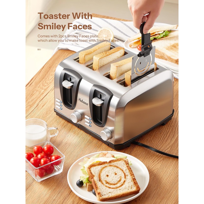 Yabano 4 Slice Toaster, Toaster with Extra Wide Slot and