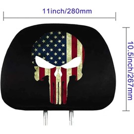 GODTERA 2 Pack Headrest Covers for American Skull Flag, Seat Cover Accessories oft Black Fabric Car Headrest Protector Universal Fit to All Car/Truck Models (American Skull Flag A)