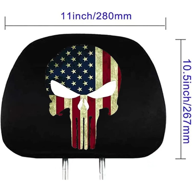 GODTERA 2 Pack Headrest Covers for American Skull Flag, Seat