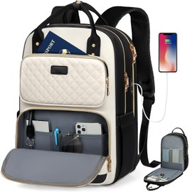 IGOLUMON Mochila Mujer para Laptop de 15,6 Pulgadas Mochila de Viaje de Gran Capacidad de con Puerto de Carga USB para Universidad Negocios Nrabajo Negro